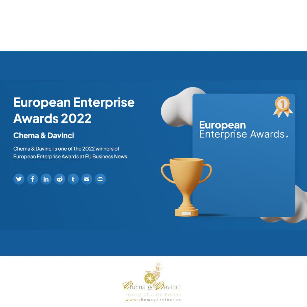 Chema & Davinci premiado como el fotógrafo de bodas más enfocado en el cliente de España en los European-Enterprise Awards 2022